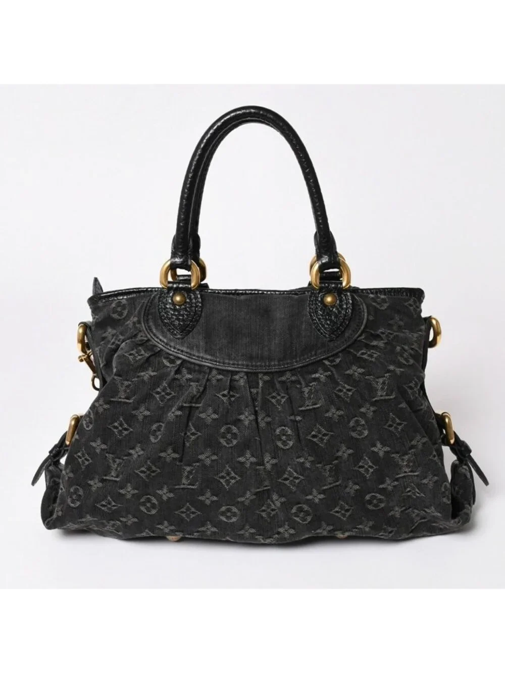 Louis Vuitton Neo Cabby MM Handbag Monogram Denim Black 2-Way Gold